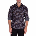 Wild Greek Key Print Long Sleeve Button-Up Shirt // Black (S)