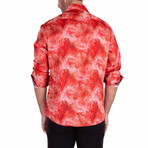 Subtle Fog Paisley + Silk Texture Long Sleeve Button-Up Shirt // Red (M)