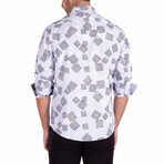 Wild Greek Key Print Long Sleeve Button-Up Shirt // White (L)