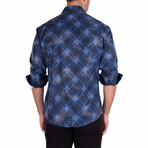 Golden Web Print Long Sleeve Button-Up Shirt // Navy (S)