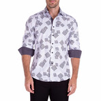 Wild Greek Key Print Long Sleeve Button-Up Shirt // White (2XL)