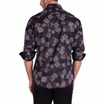 Wild Greek Key Print Long Sleeve Button-Up Shirt // Black (M)