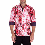 Brush Strokes Long Sleeve Button-Up Shirt // Red + White (XS)