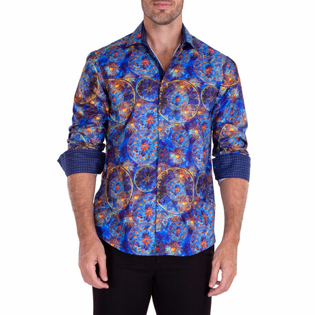 Abstract Kaleidoscope Long Sleeve Button-Up Shirt // Navy (XS)