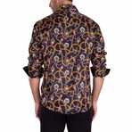 Baroque Chain + Jewel Print Long Sleeve Button-Up Shirt // Black (S)