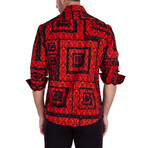 Maze Pattern Long Sleeve Button-Up Shirt // Red + Black (XL)