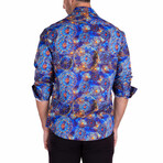 Abstract Kaleidoscope Long Sleeve Button-Up Shirt // Navy (L)