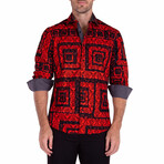 Maze Pattern Long Sleeve Button-Up Shirt // Red + Black (XS)