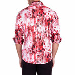 Brush Strokes Long Sleeve Button-Up Shirt // Red + White (S)