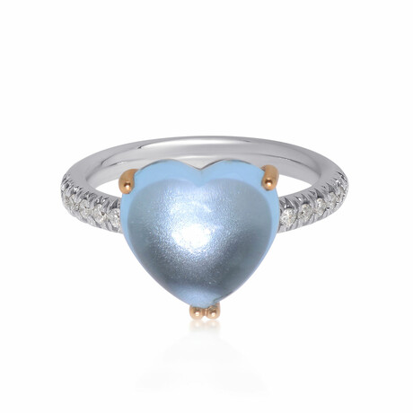 Juliet 18k White Gold + 18k Rose Gold Diamond + Blue Topaz Ring // Ring Size: 7 // New