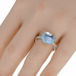 Juliet 18k White Gold + 18k Rose Gold Diamond + Blue Topaz Ring // Ring Size: 7 // New