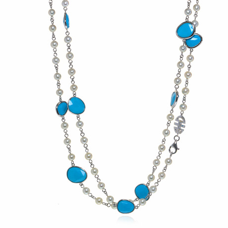 Talita 18k White Gold + Turquoise Necklace // 36" // Store Display