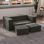 Zipline Convertible Sleeper Loveseat + Ottomans (Charcoal)