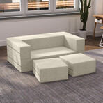 Zipline Convertible Sleeper Loveseat + Ottomans (Charcoal)