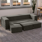 Zipline Convertible Sleeper Sofa + Three Ottomans // California King-Size Bed (Charcoal)