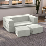 Zipline Convertible Sleeper Loveseat + Ottomans (Charcoal)