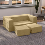 Zipline Convertible Sleeper Loveseat + Ottomans (Charcoal)