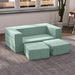 Zipline Convertible Sleeper Loveseat + Ottomans (Charcoal)