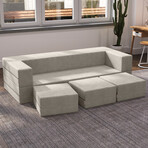 Zipline Convertible Sleeper Sofa + Three Ottomans // California King-Size Bed (Charcoal)