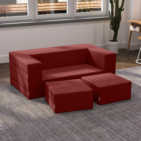 Zipline Convertible Sleeper Loveseat + Ottomans (Charcoal)