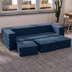 Zipline Convertible Sleeper Sofa + Three Ottomans // California King-Size Bed (Charcoal)