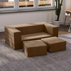 Zipline Convertible Sleeper Loveseat + Ottomans (Charcoal)