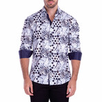 Abstract Print Long Sleeve Button-Up Shirt // White (2XL)