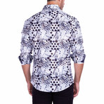 Abstract Print Long Sleeve Button-Up Shirt // White (3XL)