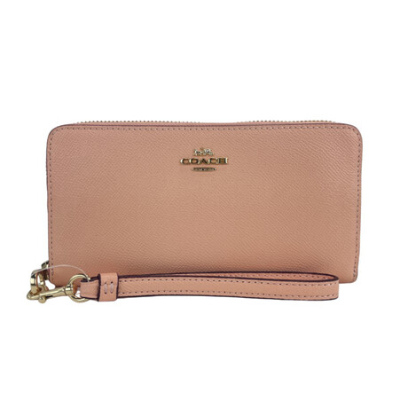 Coach Faded Crossgrain Leather Zip Around Wristlet Wallet // Blush Pink