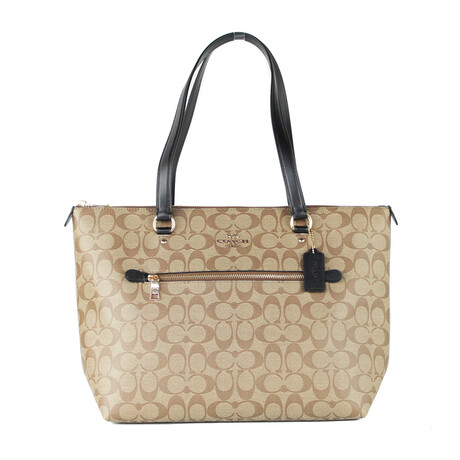 Coach Coated Canvas And Leather Gallery Tote Handbag // Khaki + Black