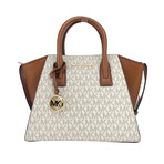 Michael Kors Vanilla Signature Satchel Handbag // Vanilla With Brown Trim