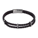 Double Row Brown Leather Bracelet // 8"