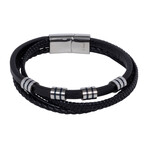 4 Layer Black Leather Stack Bracelet // 8" + 0.5" Extension