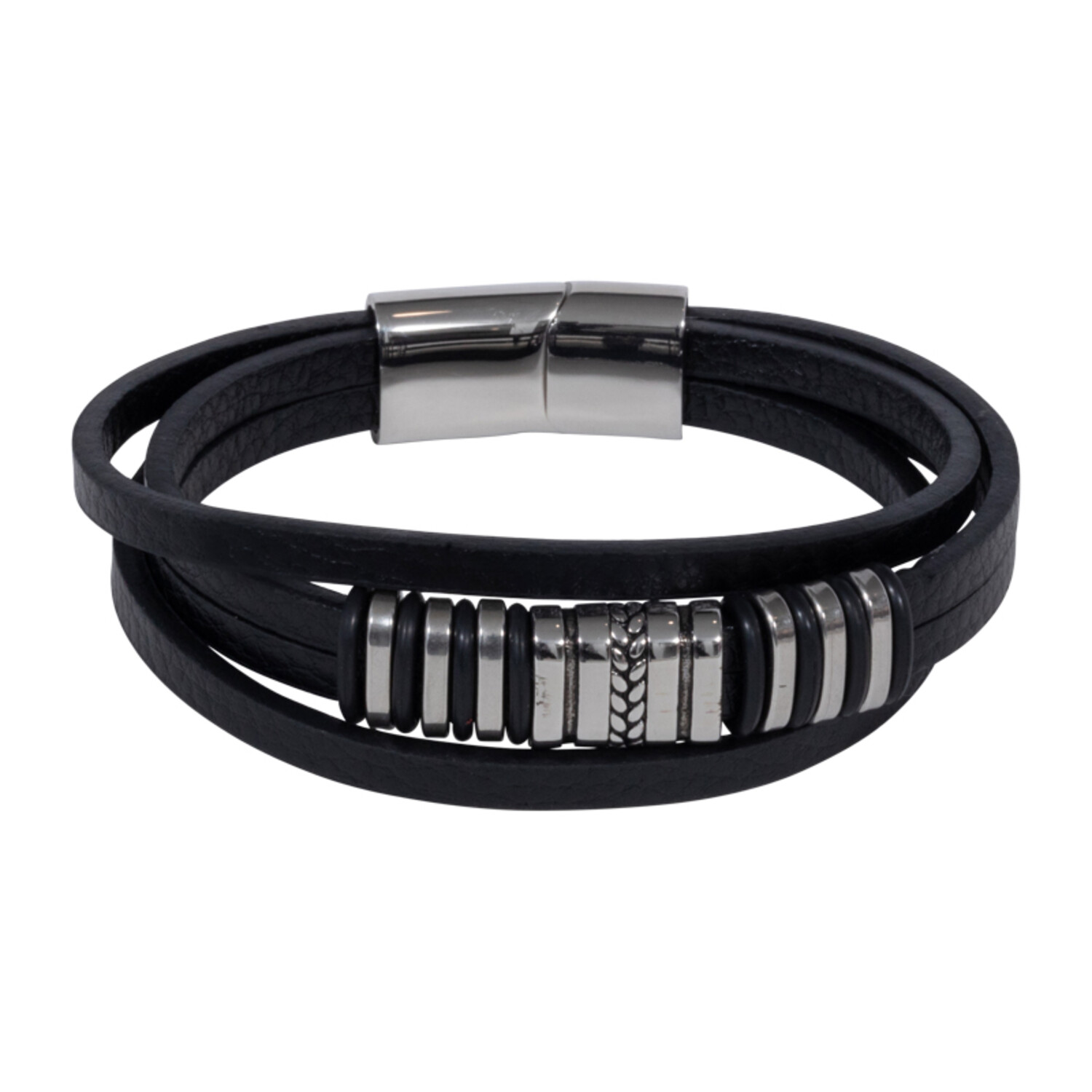 Triple Layer Leather Black Bracelet // 8" + 0.5" Extension Clancy