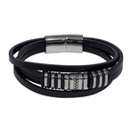 Triple Layer Leather Black Bracelet // 8" + 0.5" Extension