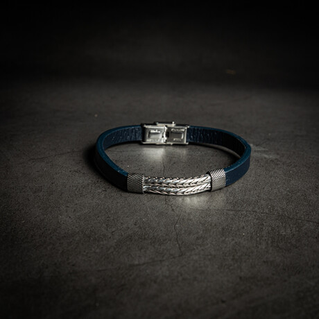 Woven Steel Leather Bracelet // 8" + 0.5" Extension