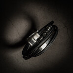 Multi Layer Black Leather Bracelet + Name Plate // 8" + 0.5" Extension