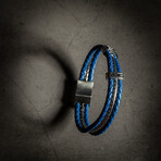 Multi Layer Wheat Chain Blue Leather Bracelet // 8" + 0.5" Extension