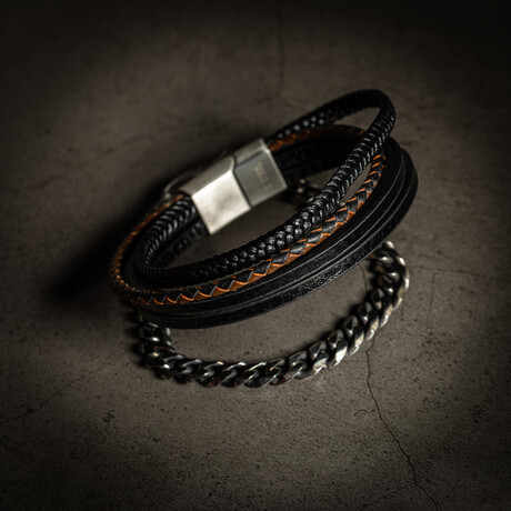 Multi Layer Leather Bracelet // 8" + 0.5" Extension