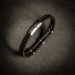 Double Row Brown Leather Bracelet // 8"