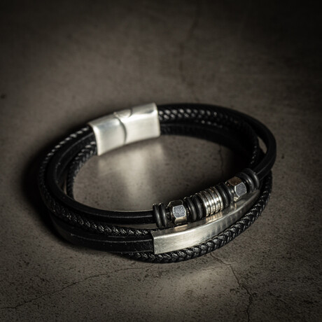Multi Layer Black Bracelet // 8" + 0.5" Extension