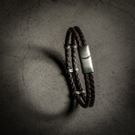 Double Row Brown Leather Bracelet // 8"