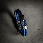 Double Layer Blue Leather Bracelet // 8" + 0.5" Extension