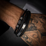 Multi Layer Black Leather Bracelet + Name Plate // 8" + 0.5" Extension