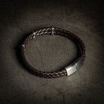 Double Row Brown Leather Bracelet // 8"