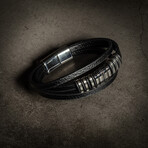 Triple Layer Leather Black Bracelet // 8" + 0.5" Extension
