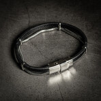 4 Layer Black Leather Stack Bracelet // 8" + 0.5" Extension