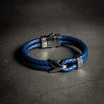Double Layer Blue Leather Bracelet // 8" + 0.5" Extension