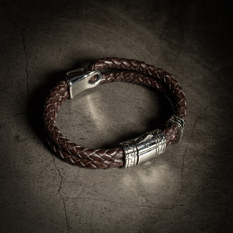 Double Layer Brown Leather Bracelet // 8" + 0.5" Extension