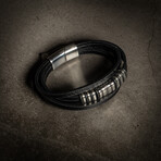 Triple Layer Leather Black Bracelet // 8" + 0.5" Extension